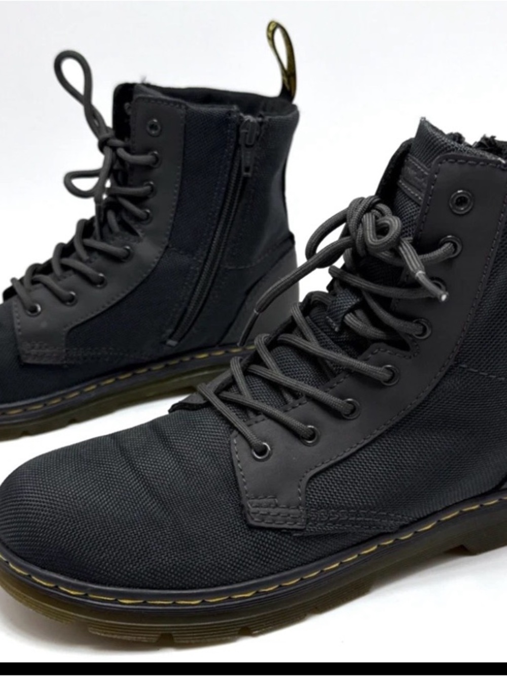 Dr. Martens Combs Y Black Casual Combat Boots Women 7 Mens 6 Side Zip Canvas
